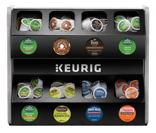KupofK Coffee Keurig premium K-Cup pod storage rack holding multiple coffee pods in a sleek black design