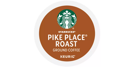 KupofK Coffee Starbucks Pike Place Roast K-Cups in a bulk box, showcasing the coffee pods for Keurig machines.