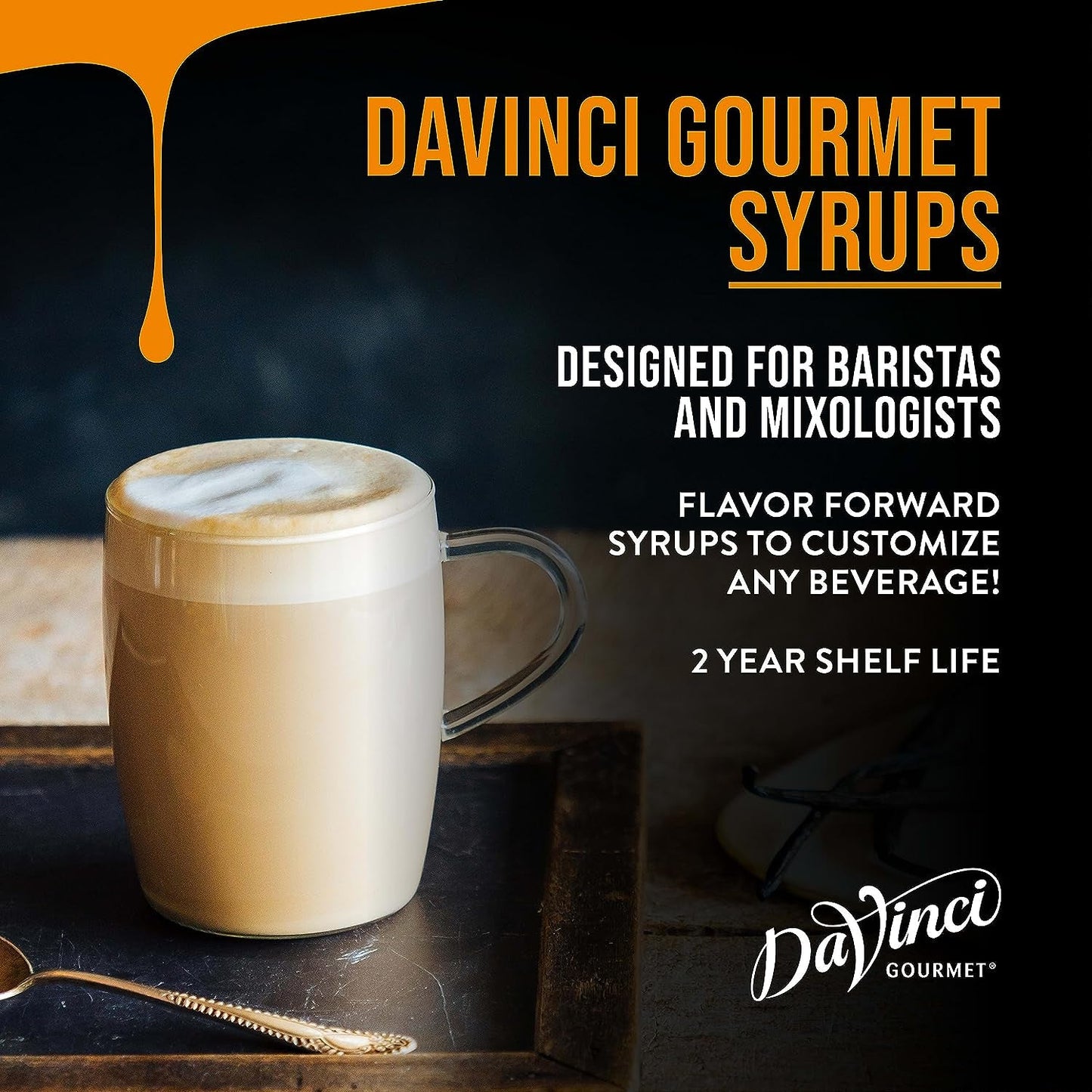 Davinci Gourmet Irish Cream Syrup bottle from KupofK Coffee, 25.4 oz, with label showing classic Irish cream flavor.