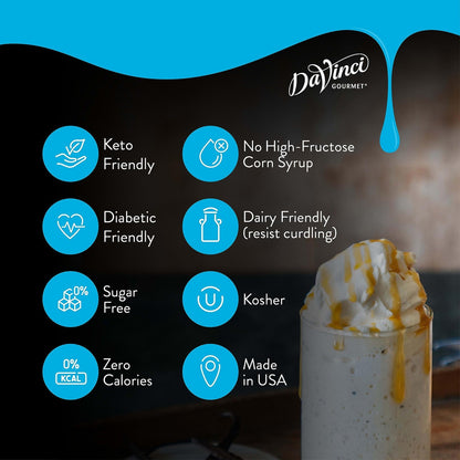 KupofK Coffee Davinci Gourmet Sugar Free Coffee Liqueur Syrup in 25.4 fl oz bottle, suitable for coffee and dessert flavoring.