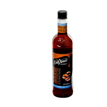 KupofK Coffee Davinci Gourmet Sugar-Free Coffee Liqueur Syrup bottle, 25.4 fl oz, with label and dark syrup visible.