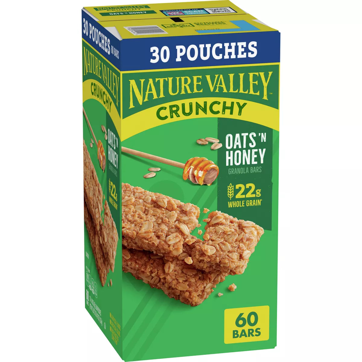 Nature Valley Crunchy Oats n Honey Granola Bars, 60-count, with oats and honey flavor, in a package of snack bars.