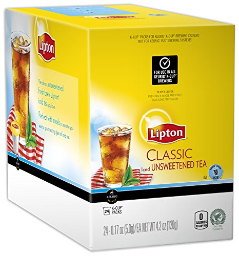 KupofK Coffee Lipton Classic Unsweetened Iced Tea K-Cups, 24-count, for brewing refreshing iced tea.