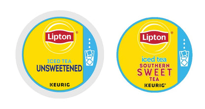 KupofK Coffee Lipton Iced Tea variety box with unsweetened and southern sweet tea bottles, showcasing different tea flavors.