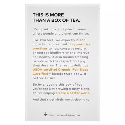 KupofK Coffee TAZO Organic Chai Black Tea Bags, 16-count, showing the tea box with black and orange packaging.