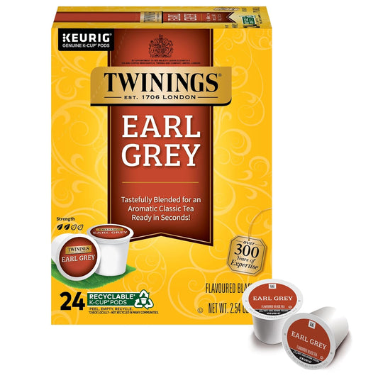 KupofK Coffee Twinings Earl Grey Black Tea K-Cups, individual tea pods with aromatic Earl Grey flavor in a pack of K-Cups.