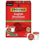 KupofK Coffee Twinings English Breakfast Decaf black tea K-cups for Keurig, featuring dark tea leaves and packaging.