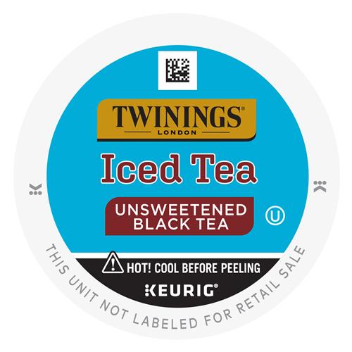 KupofK Coffee Twinings Unsweetened Black Iced Tea K‑cups showing black tea capsules in a box for iced tea brewing.