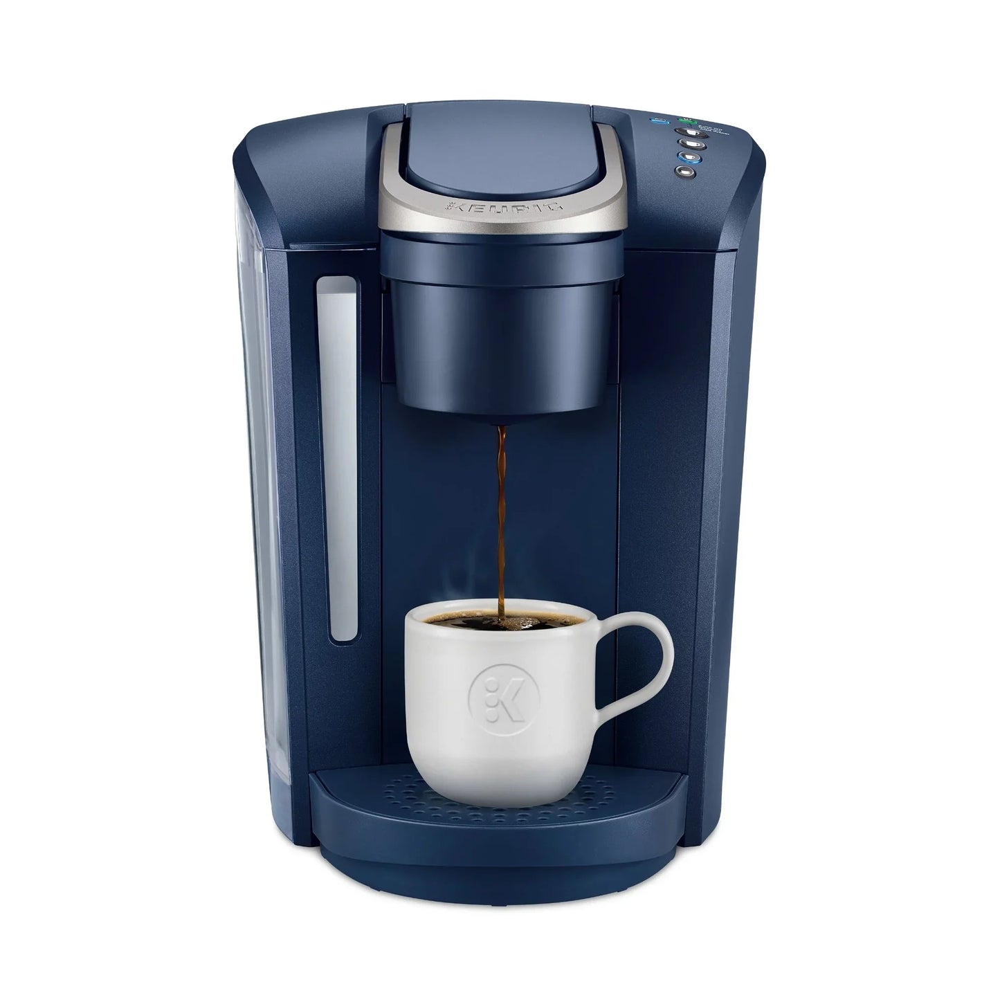 Vintage red KupofK Coffee Keurig K-Select coffee maker with digital display and single-serve brewing system.