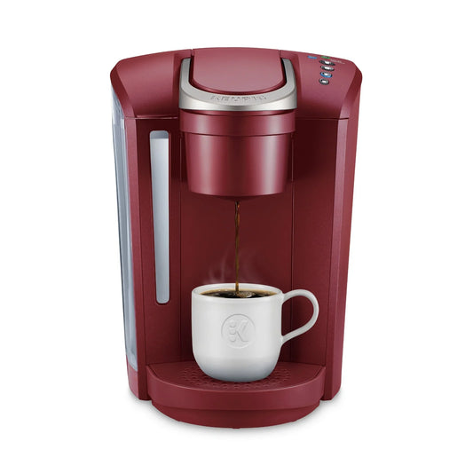 KupofK Coffee Keurig K-Select coffee maker in vintage red with digital display and single-serve brewing system.