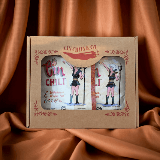 Cinderosa Ranch Cin Chili Seasoning Mix Gift Box 6 Pack with colorful packaging and spice blends for flavorful chili dishes.