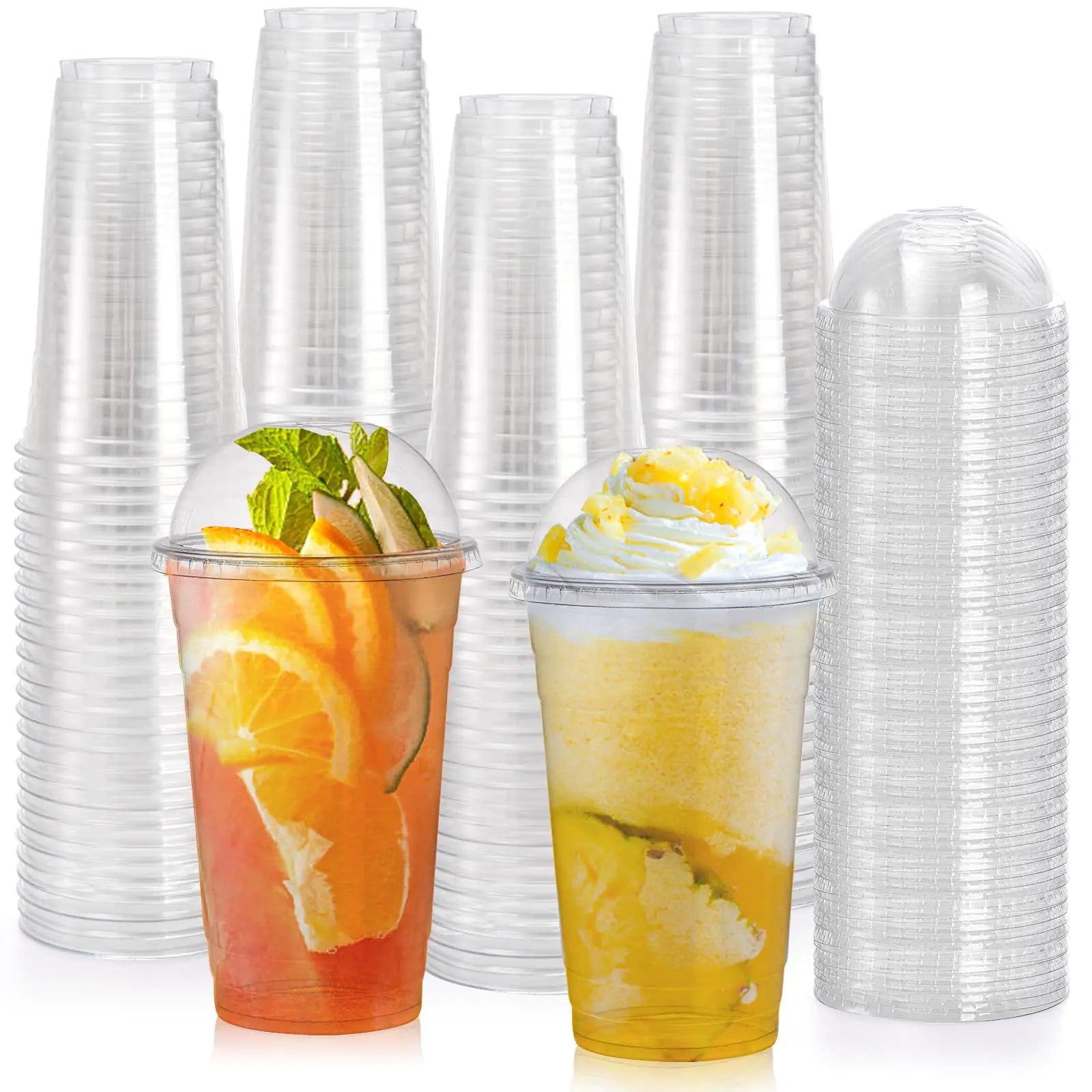 Okllen 100 Pack 24 Oz Plastic Cups with Dome Lid and Hole Clear Drinking Cups Milkshake Cups Disposable Party Cups Parfait Cups Slush Cups for To Go Iced Cold Coffee Juice Smoothie No Straw