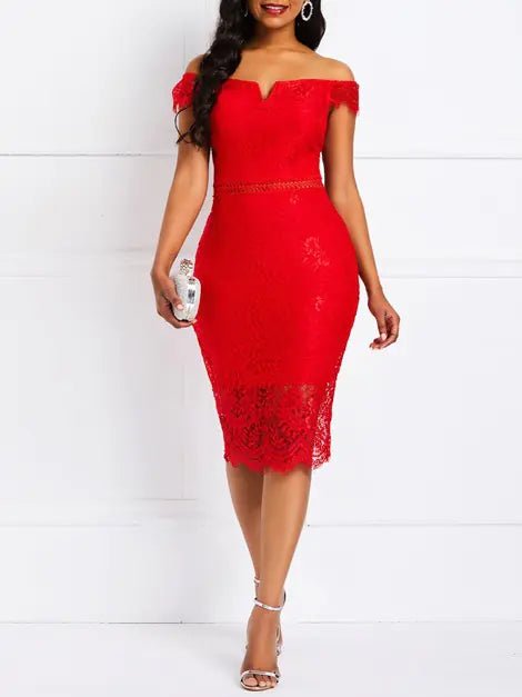 Lace Dress, Low - Cut Lace Dress, Bodycon Lace Dress - BACKUPMYFILESNOW