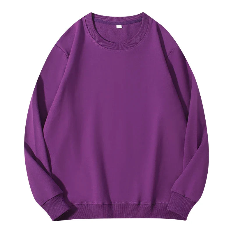 LadyShow women's autumn cotton O-neck sweatshirt with loose fit, solid color, casual pullover, perfect for comfortable everyday wear.