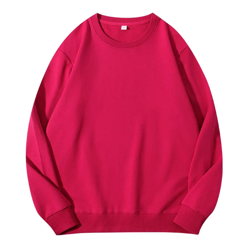 Autumn women's cotton O-neck sweatshirt hoodie, loose casual pullover, solid color, basic women's top from LadyShow.Store
