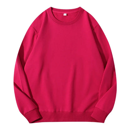 Autumn women's cotton O-neck sweatshirt hoodie, loose casual pullover, solid color, basic women's top from LadyShow.Store