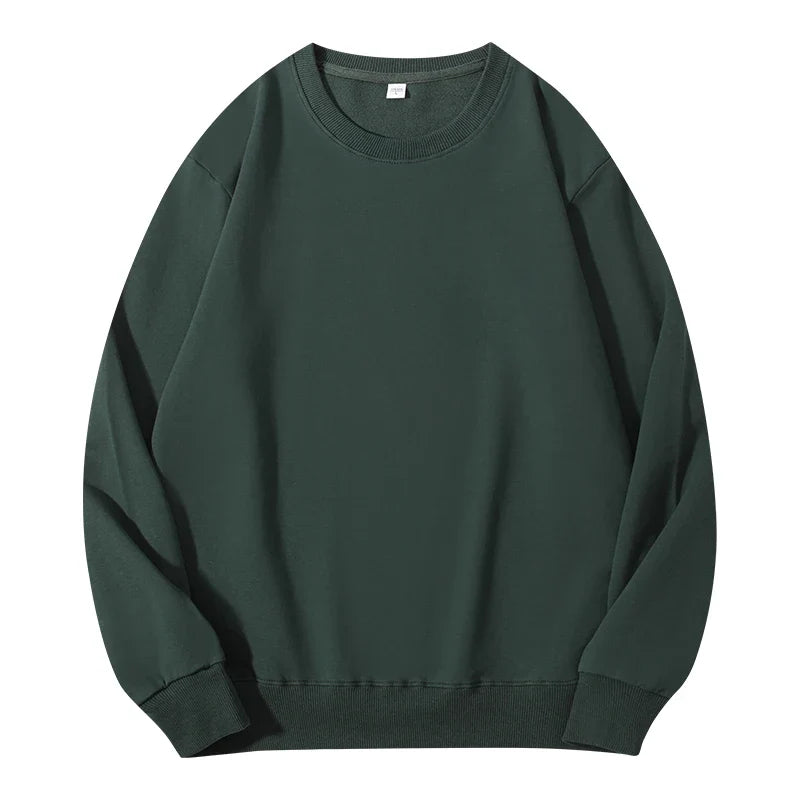 LadyShow cotton women's autumn O-neck sweatshirt, loose casual pullover with long sleeves and solid color, front view.