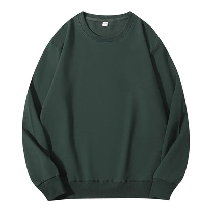 LadyShow cotton women's autumn O-neck sweatshirt, loose casual pullover with long sleeves and solid color, front view.