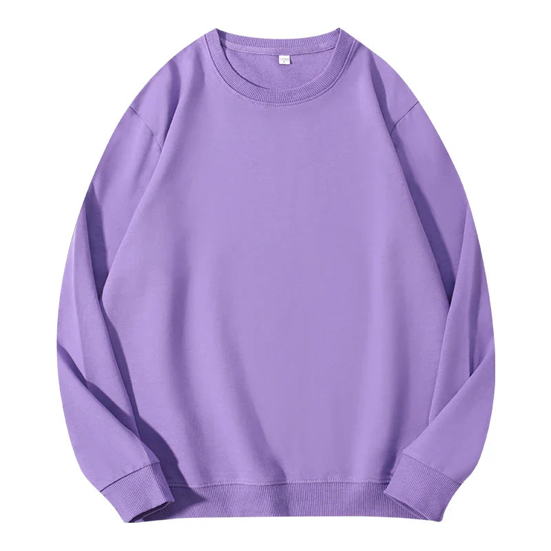 Light beige LadyShow cotton women's autumn O-neck sweatshirt, loose fit, casual pullover with long sleeves and solid color.