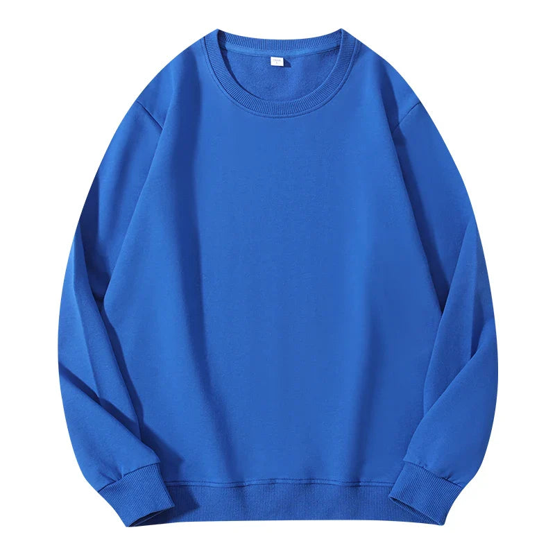 Light beige women's autumn O-neck cotton sweatshirt with a loose fit, casual style, and solid color fabric.