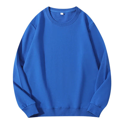 Light beige women's autumn O-neck cotton sweatshirt with a loose fit, casual style, and solid color fabric.