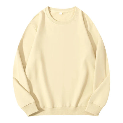 LadyShow women's autumn cotton O-neck sweatshirt hoodie, loose casual pullover in solid color, comfortable ladies tops.