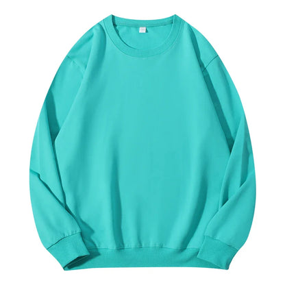 Light beige women's cotton O-neck sweatshirt featuring a loose fit and casual style, with long sleeves and a solid color design.
