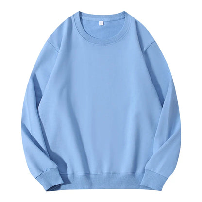 LadyShow cotton women's autumn O-neck sweatshirt, loose fit, solid color, casual pullover hoodie, basic women's tops.