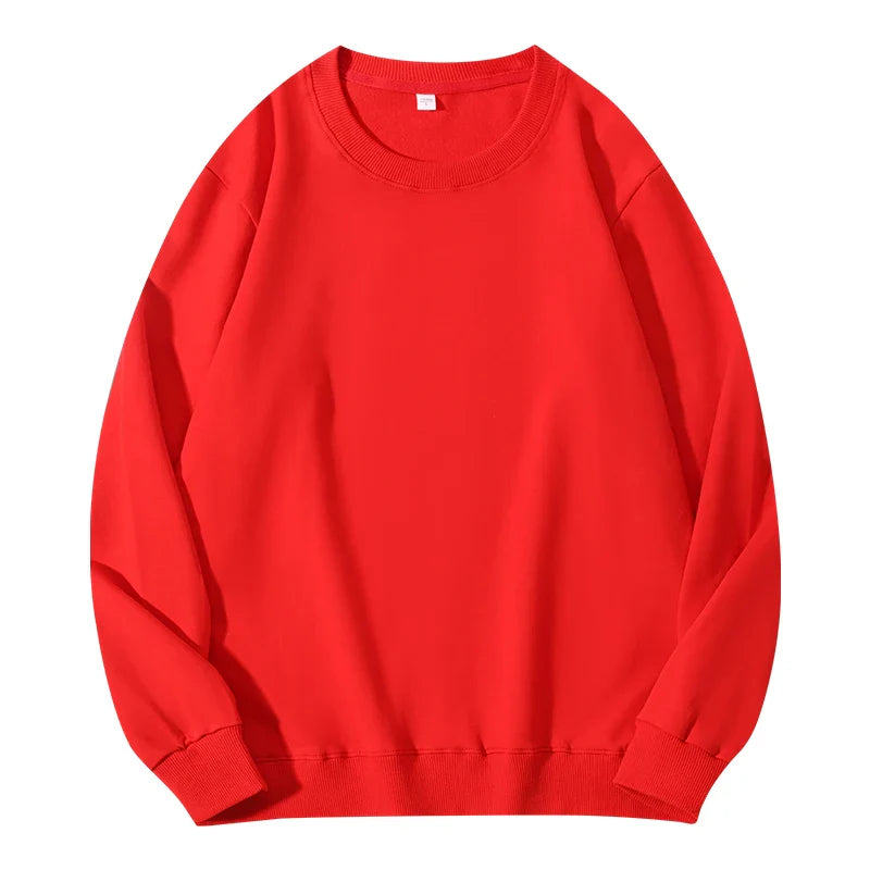 Beige women's cotton O-neck sweatshirt with hood, casual loose fit, long sleeves, solid color, ideal for everyday wear