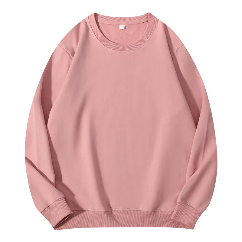 Light beige women's cotton autumn O-neck sweatshirt with a loose fit and hood, casual and basic style, LadyShow.Store.