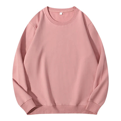 Light beige women's cotton autumn O-neck sweatshirt with a loose fit and hood, casual and basic style, LadyShow.Store.