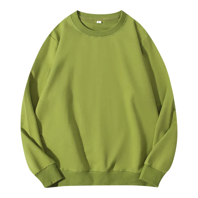 LadyShow cotton women's autumn O-neck sweatshirt hoodie, loose fit, solid color, casual pullover for women.