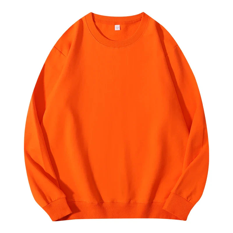 Light beige women's cotton O-neck sweatshirt with a loose fit, casual style, and hood, perfect for comfortable everyday wear.