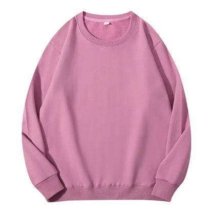 LadyShow cotton women's autumn O-neck sweatshirt, loose fit, casual hooded pullover with solid color, ideal for everyday wear