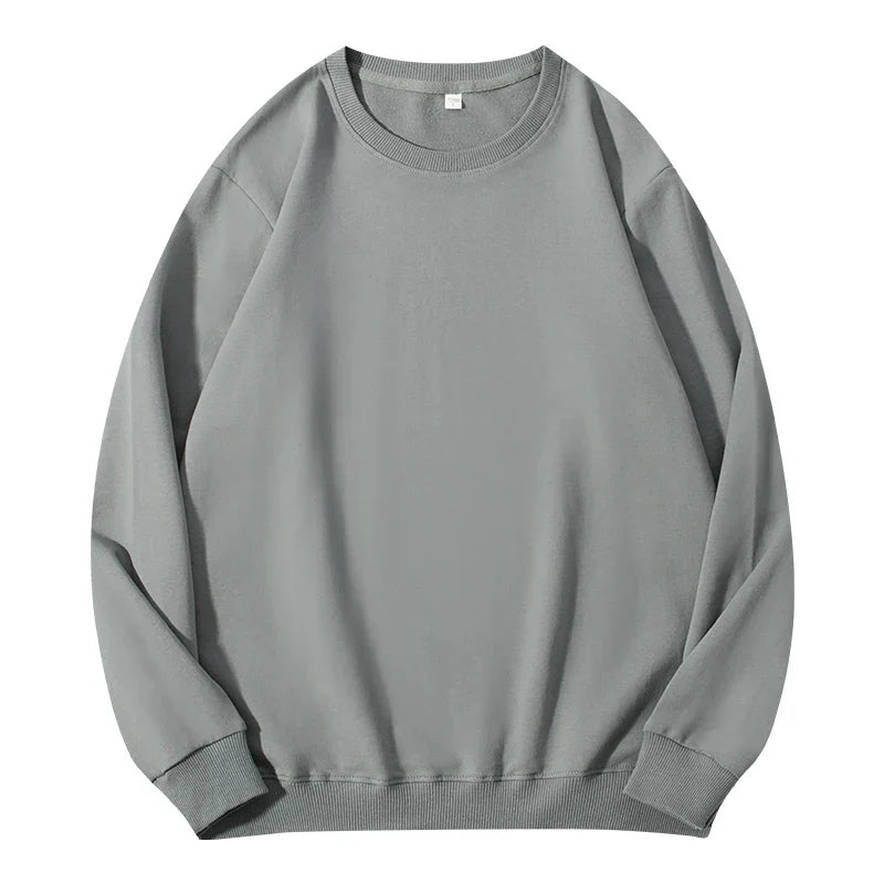 LadyShow cotton women's autumn O-neck sweatshirt, loose casual pullover with long sleeves and solid color, comfortable and stylish.
