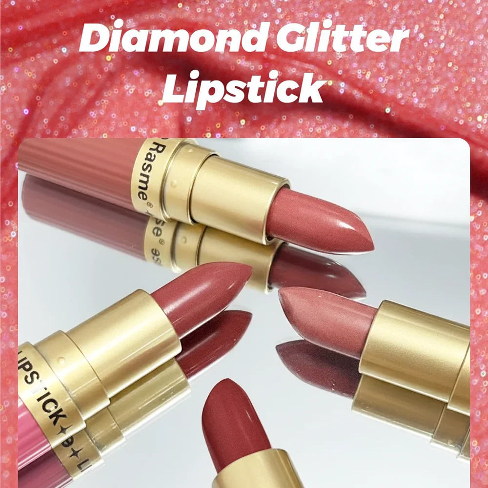Pearlescent pink glitter lipstick by LadyShow.Store, metallic waterproof long-lasting matte lipstick with shimmer and diamond finish.