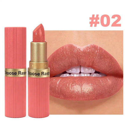 Pearlescent pink glitter velvet lipstick from LadyShow.Store with a metallic, waterproof, long-lasting matte shimmer finish for women.