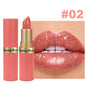 Pearlescent pink glitter lipstick from LadyShow.Store with metallic finish, waterproof, long-lasting matte shimmer for women’s makeup.