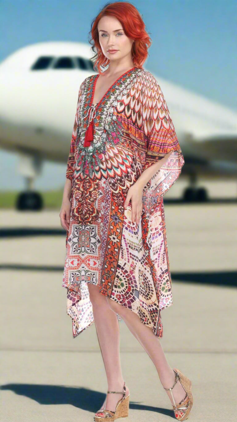 Designer Women's Beach Kaftan Dress in Viscose Silk