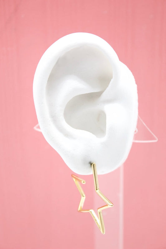 MIA Jewelry 18K gold-filled open star hoop earrings featuring a modern minimalist design, shown in a large image.