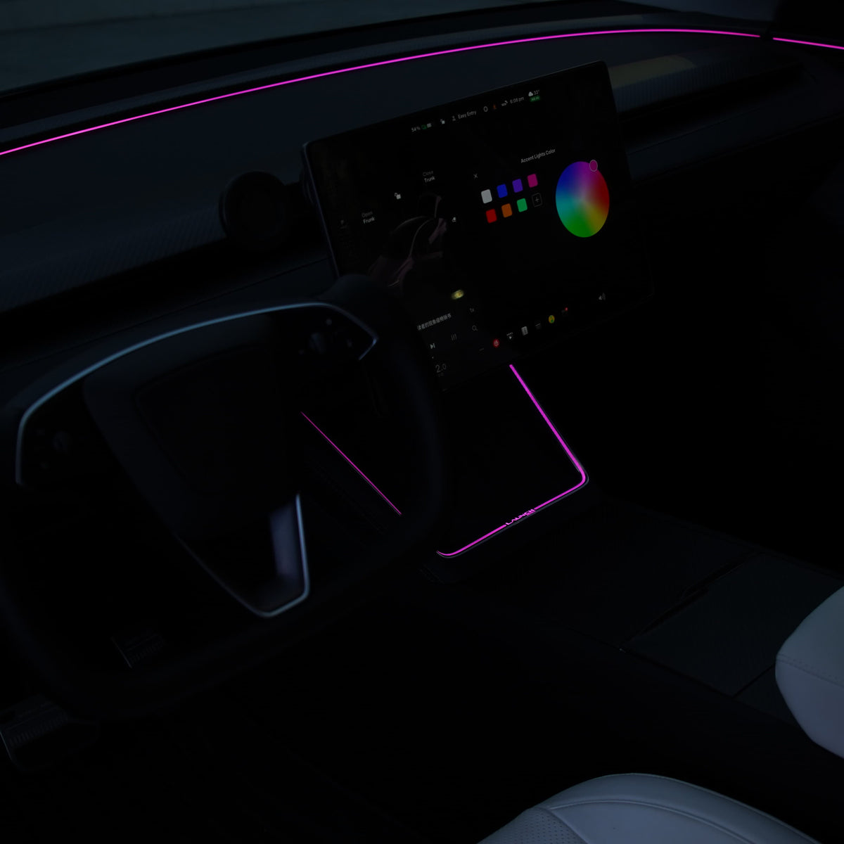 Laser-carved ambient light for Tesla Model Y Juniper, fits YL wireless charging port, by Tesery Official Store.