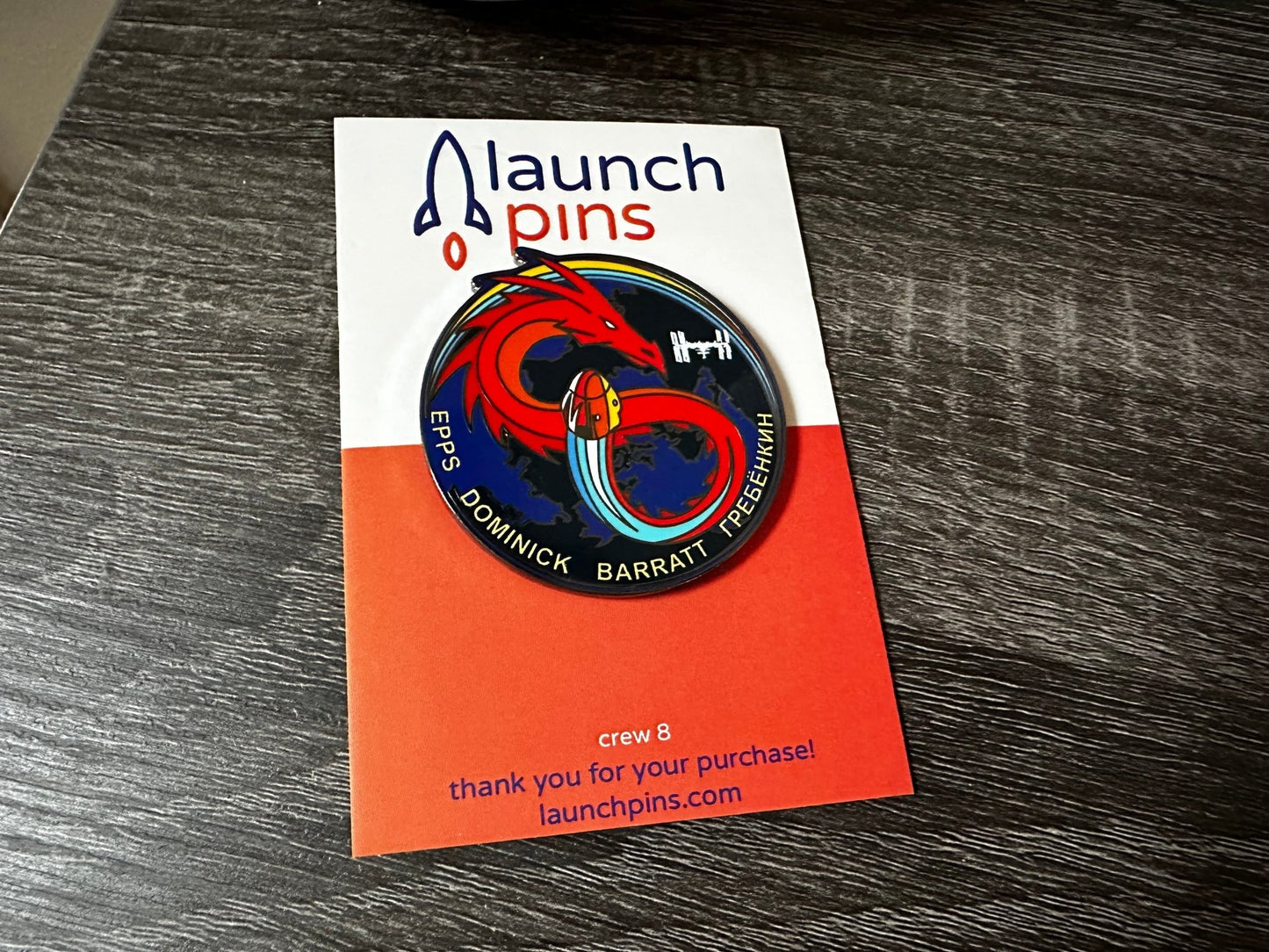 NASA Crew-8 USCV-8 Mission Patch enamel pin by Launch Pins, featuring detailed space mission patch design on hard enamel pin.