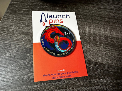 NASA Crew-8 USCV-8 Mission Patch enamel pin by Launch Pins, featuring detailed space mission patch design on hard enamel pin.