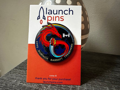 NASA Crew-8 USCV-8 Mission Patch hard enamel pin by Launch Pins, featuring detailed space mission design and vibrant colors.