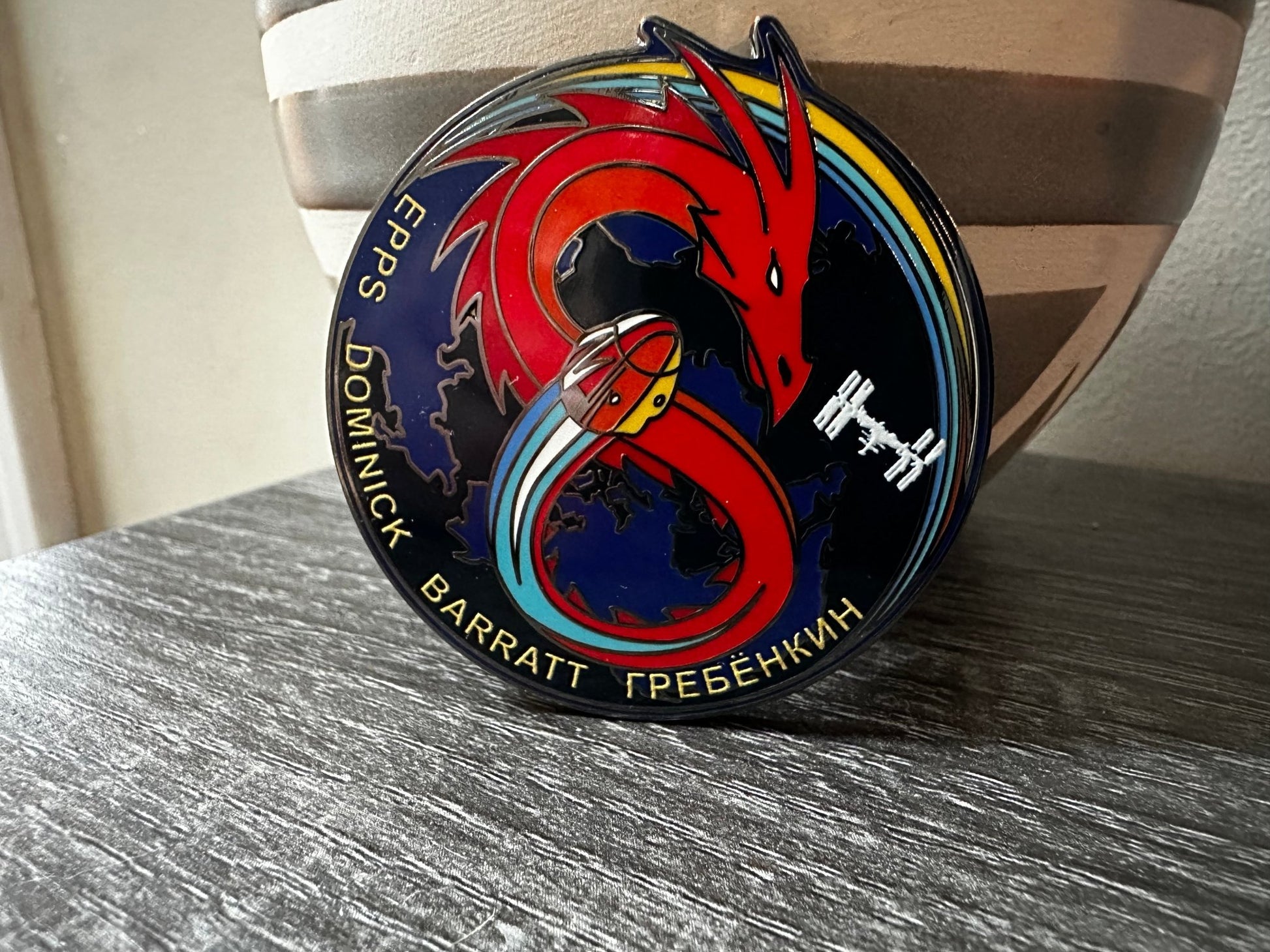 NASA Crew-8 USCV-8 mission patch hard enamel pin featuring detailed space mission design and vibrant colors.