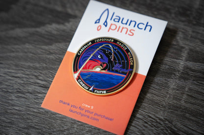 NASA Crew-9 USCV-9 mission patch enamel pin by Launch Pins, featuring a detailed hard enamel design of the space mission patch.