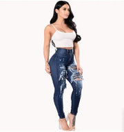 Women's Ripped Washed Blue Skinny Denim Trousers