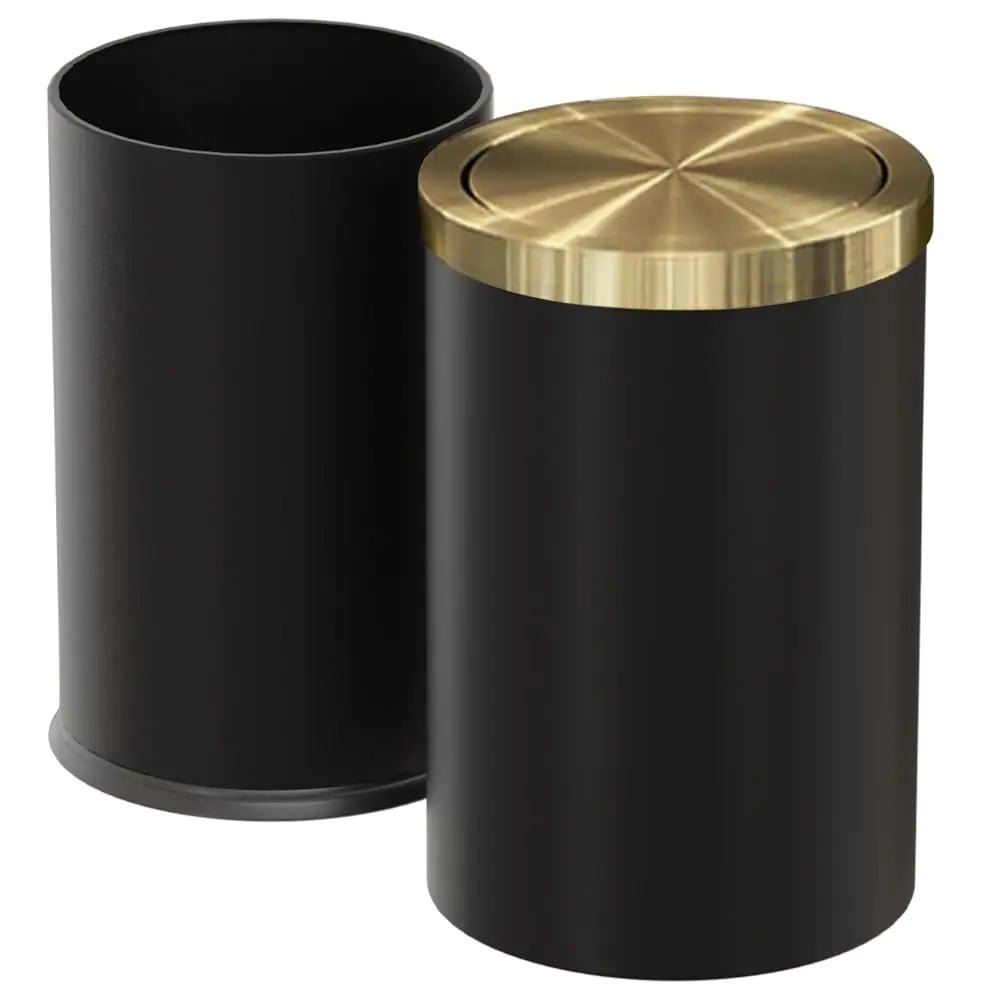 LEASYLIFE Brushed Brass Garbage canBathroom Trash can with lid，Modern Small Trash Can with Flipping Lid 9 LGarbage cans for Bathroom KitchenBedroom Metallic Gold (Black（Double）) - BACKUPMYFILESNOW