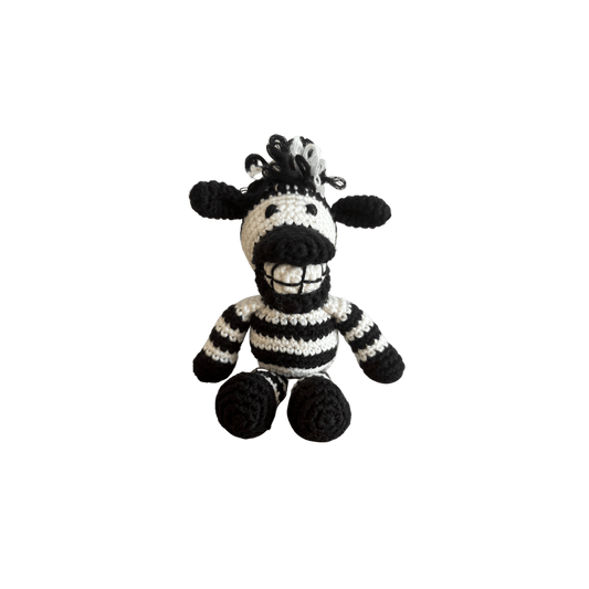 Mini Lebo the zebra stuffed animal by Bebemoss, handmade organic cotton zebra toy for children.