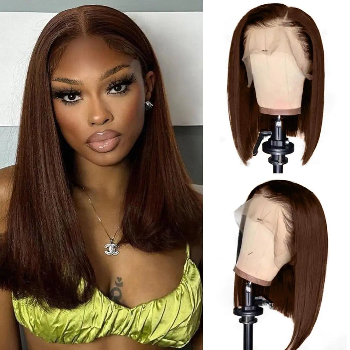 LICHANG 200% Density Chocolate Brown Bob Wigs Human Hair Front Wigs Human Hair 13x4 Straight Short Bob Wigs For Women Side Part Bob Wig Transparent Lace Wigs Baby Hair Natural Hairline 16 inch.